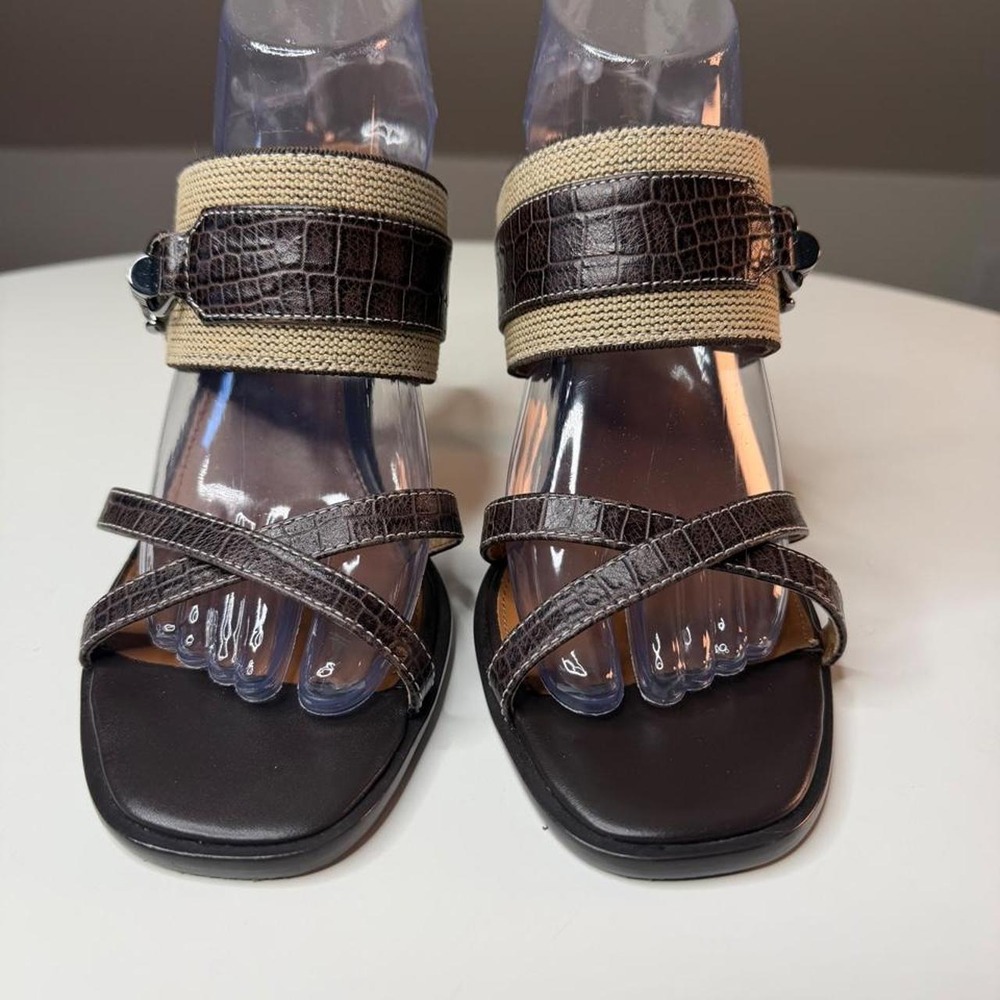 Donald Pliner Brown Croc & Canvas Heeled Sandals Women's 10M Erica